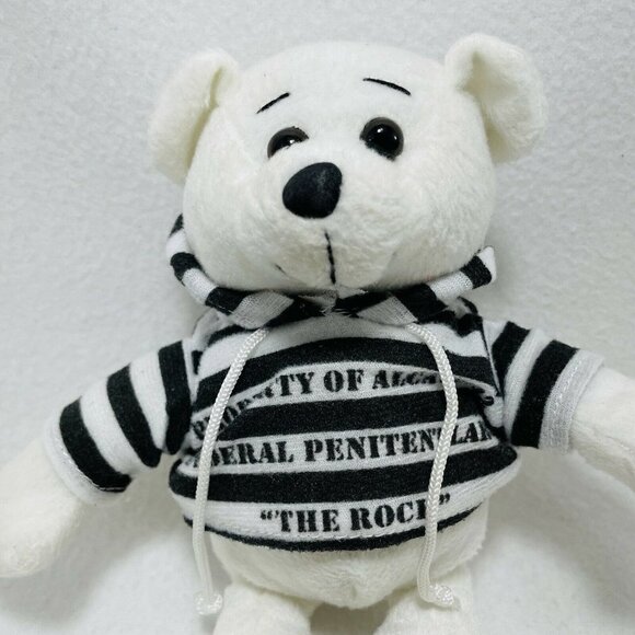 The Rock Alcatraz Hooded Bear Plush 9” Reject Too Cute White Prisoner Novelty - Picture 7 of 10